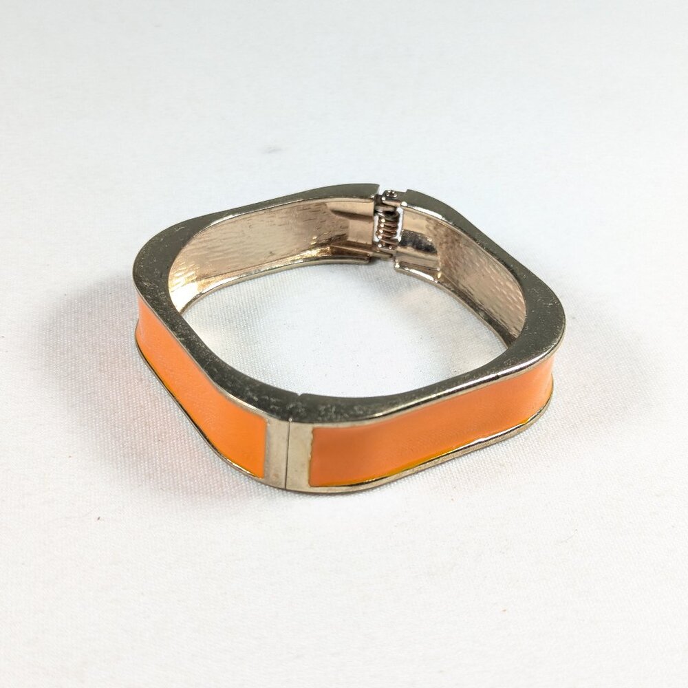 Orange enamel hinged bangle bracelet, square fashion accessory